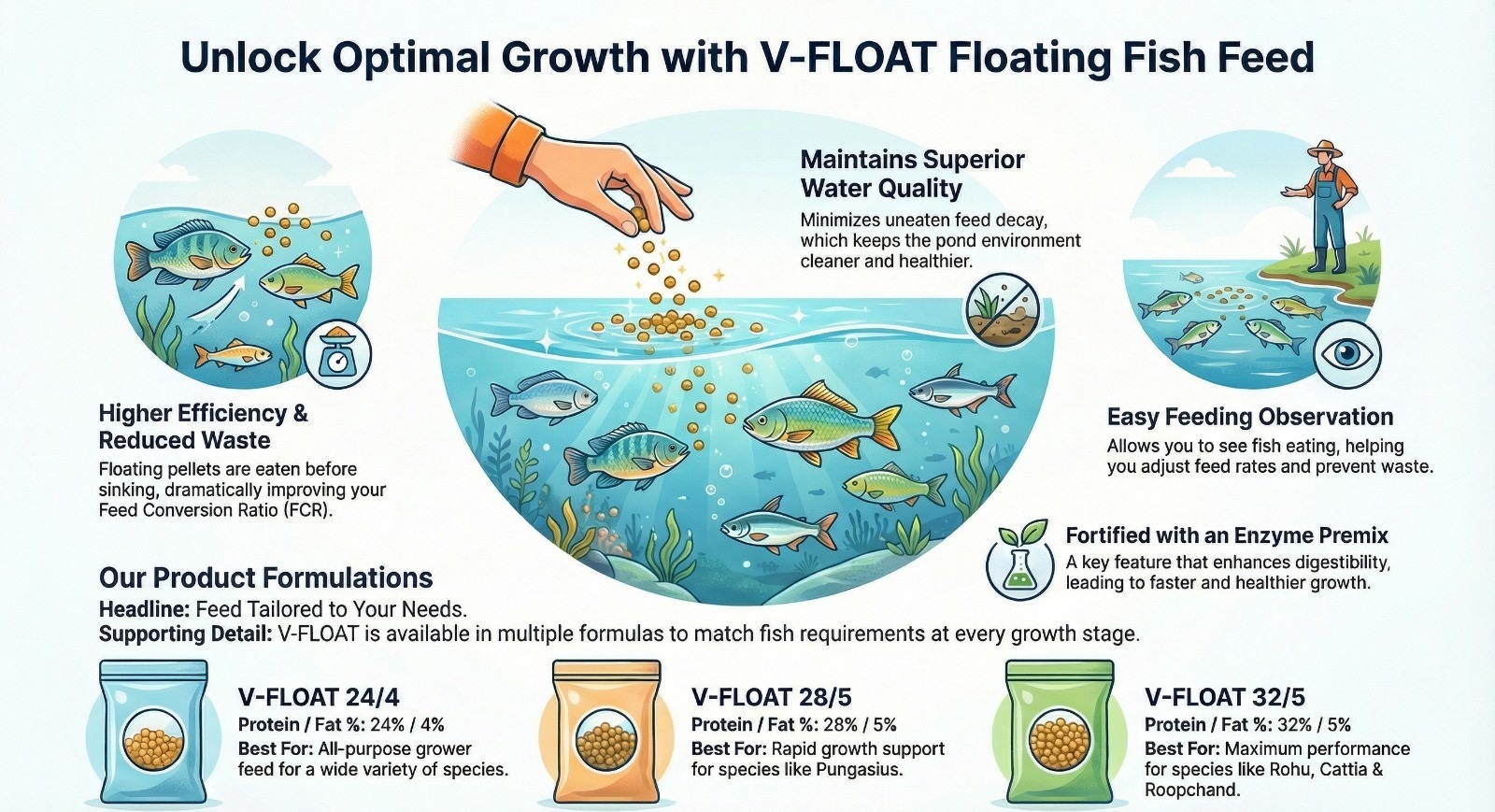 V-FLOAT premium floating fish feed pellets