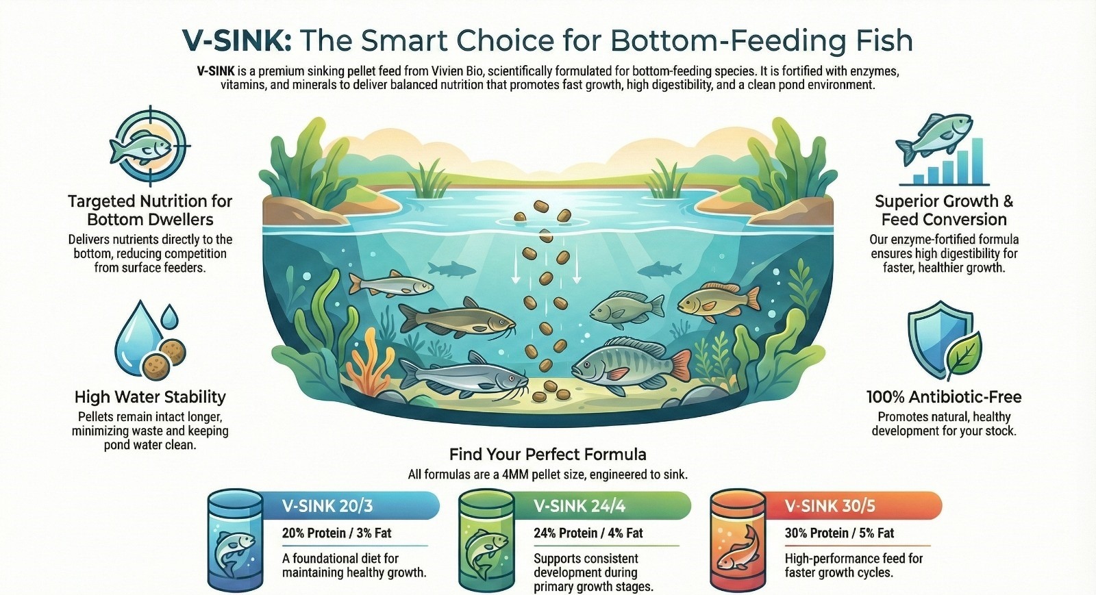 V-SINK premium sinking fish feed pellets